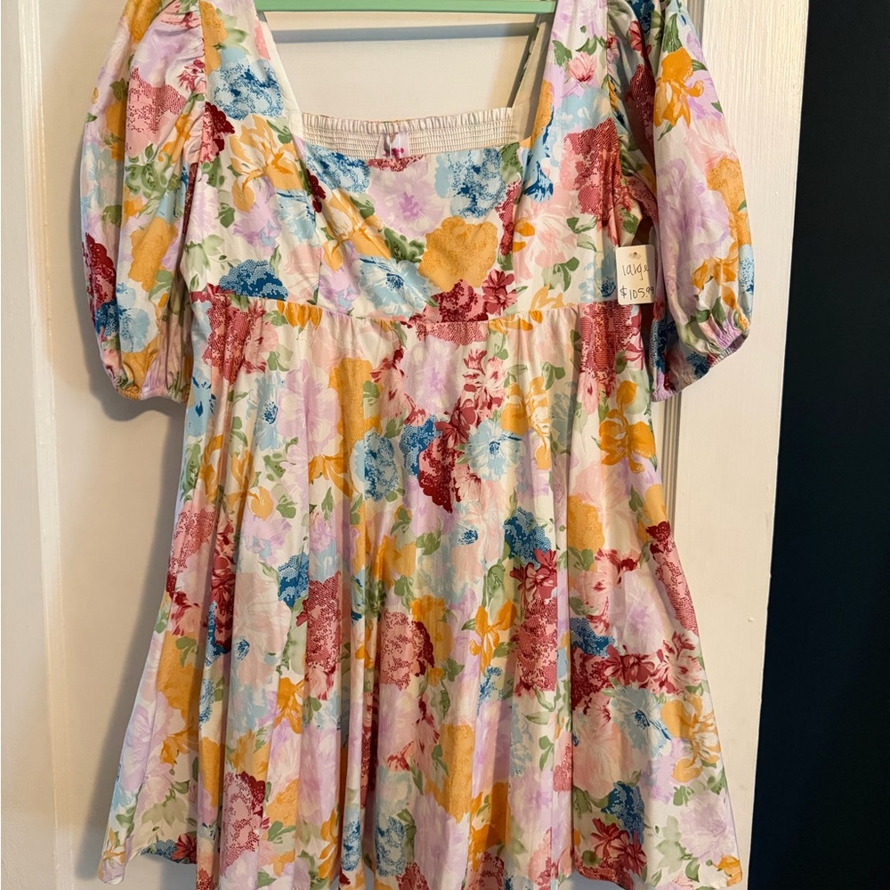 BuddyLove Floral Puff Sleeve Babydoll Dress | Square Neck Mini Dress